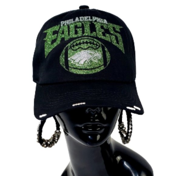 Philadelphia Eagles Football Black Fitted Adj.Baseball Cap,Shiny Glitter… - Picture 5 of 5